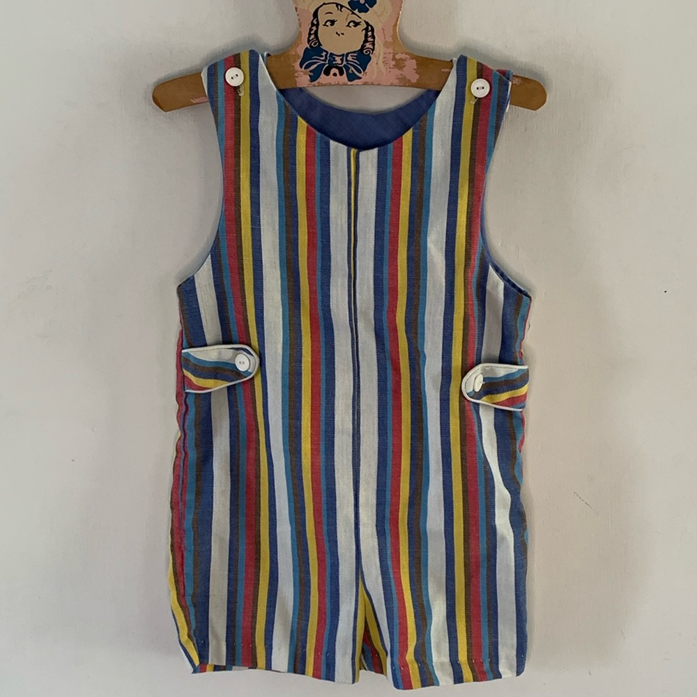 Vintage handmade striped one piece romper overalls Size 3T